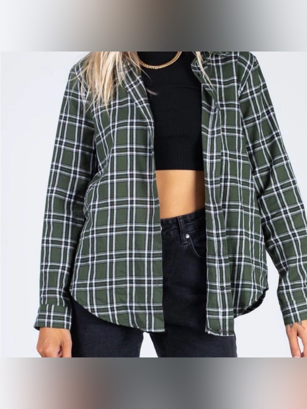 Princess Polly Nora Forrest Green White Plaid Button Down Shirt US 14